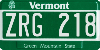 VT license plate ZRG218