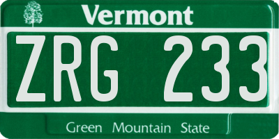 VT license plate ZRG233
