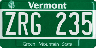 VT license plate ZRG235