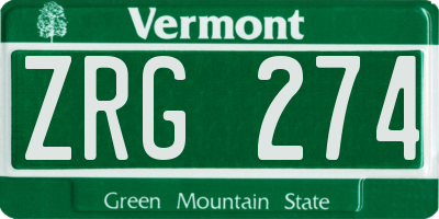 VT license plate ZRG274