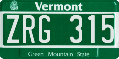 VT license plate ZRG315
