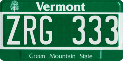 VT license plate ZRG333