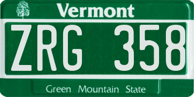 VT license plate ZRG358