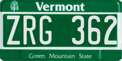 VT license plate ZRG362