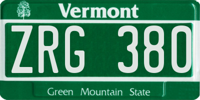VT license plate ZRG380