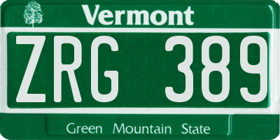 VT license plate ZRG389