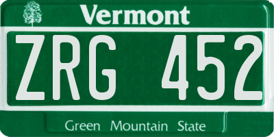 VT license plate ZRG452
