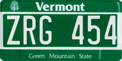 VT license plate ZRG454