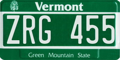 VT license plate ZRG455
