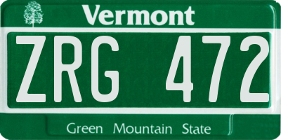 VT license plate ZRG472