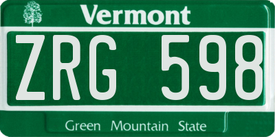 VT license plate ZRG598