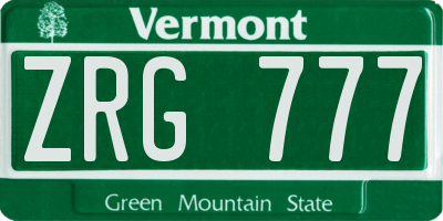 VT license plate ZRG777