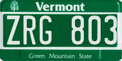 VT license plate ZRG803