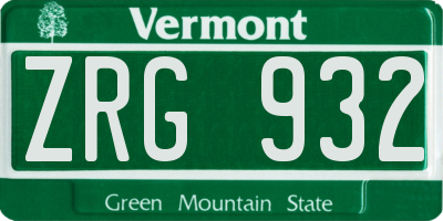 VT license plate ZRG932