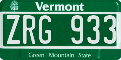VT license plate ZRG933