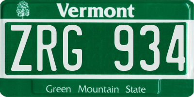 VT license plate ZRG934