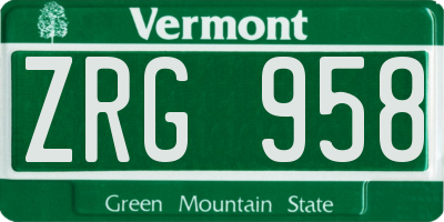 VT license plate ZRG958