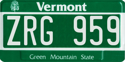 VT license plate ZRG959
