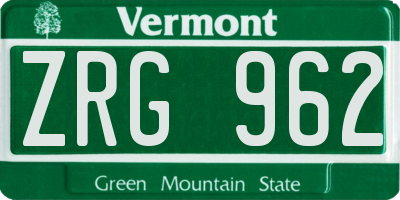 VT license plate ZRG962