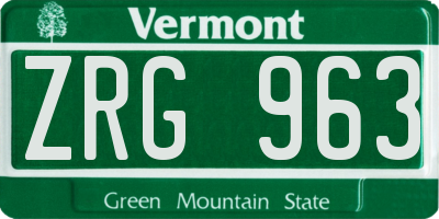 VT license plate ZRG963