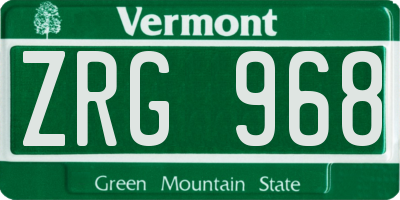 VT license plate ZRG968