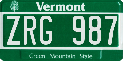 VT license plate ZRG987