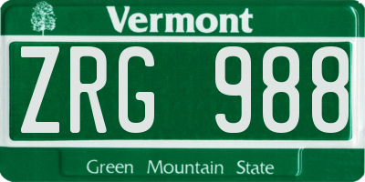 VT license plate ZRG988