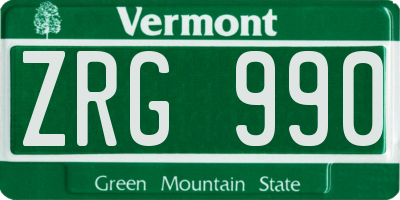 VT license plate ZRG990
