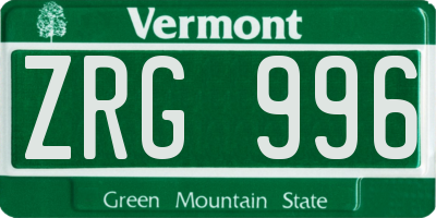 VT license plate ZRG996
