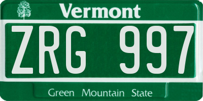 VT license plate ZRG997