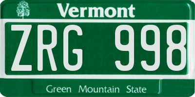 VT license plate ZRG998