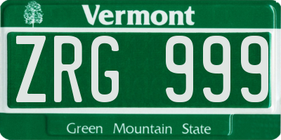 VT license plate ZRG999