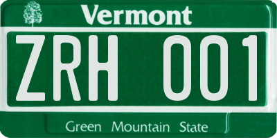 VT license plate ZRH001