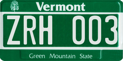 VT license plate ZRH003