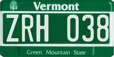 VT license plate ZRH038