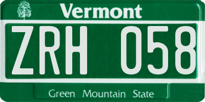 VT license plate ZRH058