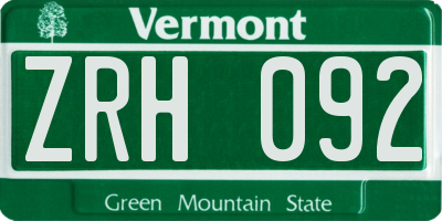 VT license plate ZRH092