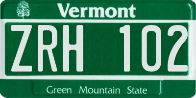 VT license plate ZRH102