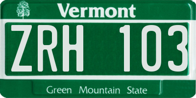 VT license plate ZRH103
