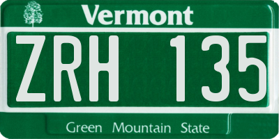 VT license plate ZRH135