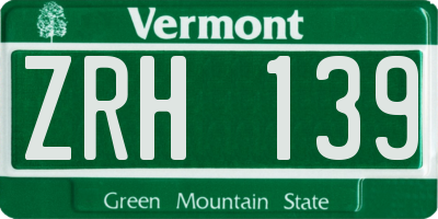 VT license plate ZRH139