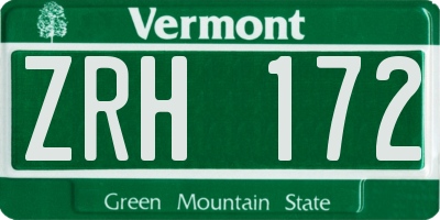 VT license plate ZRH172