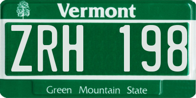 VT license plate ZRH198