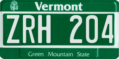 VT license plate ZRH204