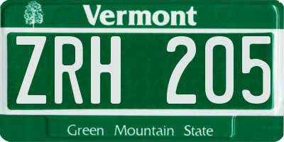 VT license plate ZRH205