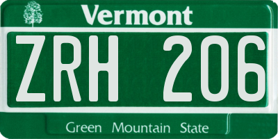 VT license plate ZRH206