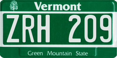 VT license plate ZRH209
