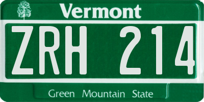 VT license plate ZRH214