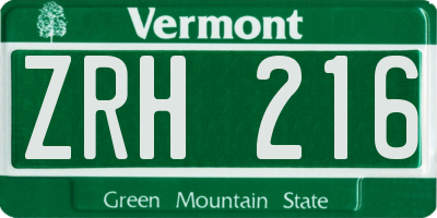 VT license plate ZRH216