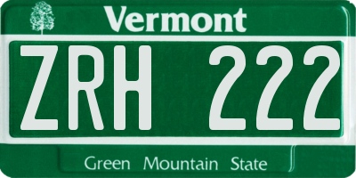 VT license plate ZRH222